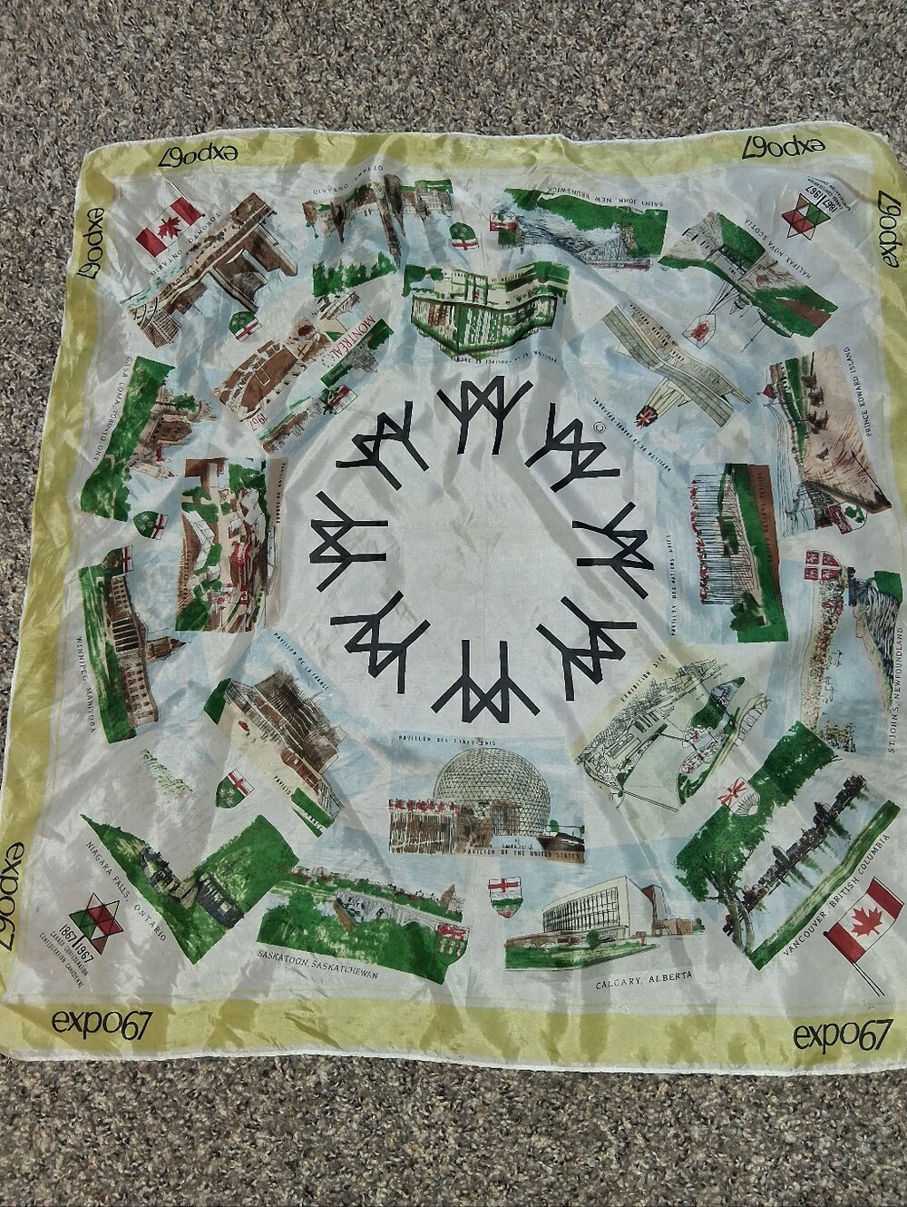 Rare Vintage Expo 67 Canadian Landmarks Souvenir Scarf